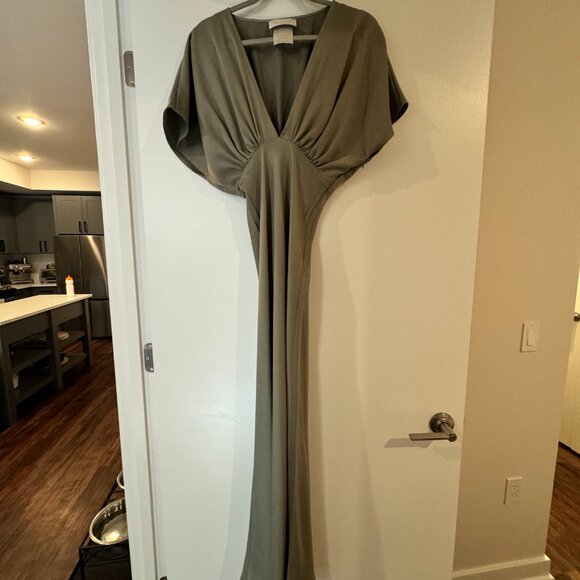 BHLDN Leila Deep-V Flutter-Sleeve Satin A-Line Gown - Picture 2 of 6